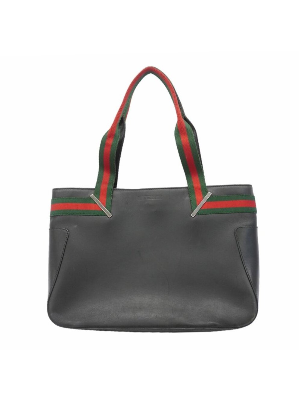 Gucci Tote Bag Sherry Line Leather Black Silver